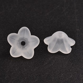 Transparent Acrylic Beads, Frosted, Flower, White, about 13mm in diameter, 7mm thick, hole:1mm, about 1865pcs/500g