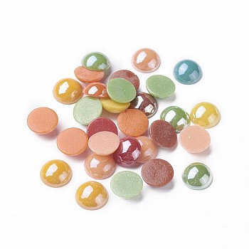 Pearlized Plated Opaque Glass Cabochons, Half Round/Dome, Mixed Color, 9.5x5mm