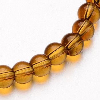 Glass Round Bead Strands, Dark Goldenrod, 6mm, Hole: 1mm, about 50pcs/strand, 11 inch