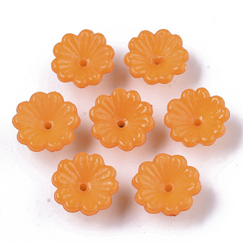 Opaque AS Plastic Bead Caps, 5-Petal, Flower, Orange, 13x7.5mm, Hole: 1.2mm, about 1800pcs/500g