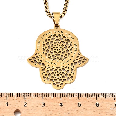 304 Stainless Steel Hollow Religion Hamsa Hand Pendant Necklaces(NJEW-M086-01G)-3