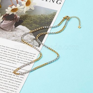Two Tone 304 Stainless Steel Curb Chain Necklaces(X-NJEW-JN03541)-2