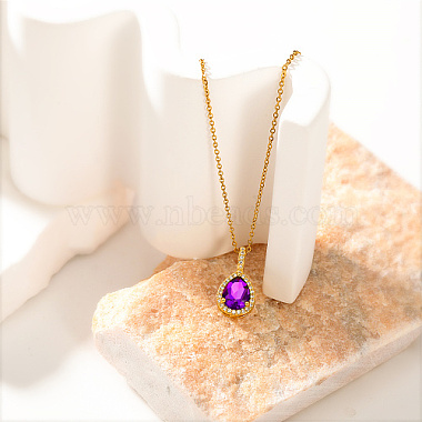 Rhinestone Teardrop Pendant Necklace with Stainless Steel Chains(YL8274)-2