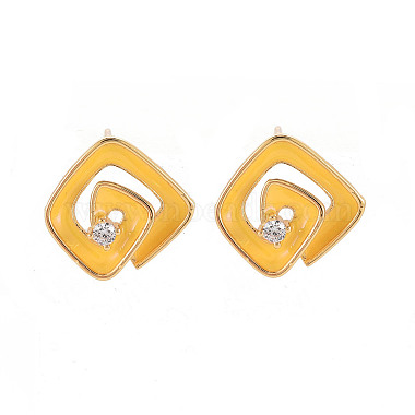 Brass Micro Pave Clear Cubic Zirconia Stud Earring Findings with Enamel(KK-S356-624G-NF)-2