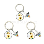 3Pcs Glass Pearl & Resin & Alloy Glass Keychains, with Rings, Antique Silver & Platinum, Angel with Flat Round, Colorful, 60mm(KEYC-YW00227-01)