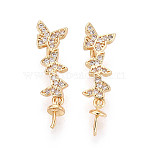 Brass Micro Pave Cubic Zirconia Cup Pearl Peg Bails Pin Pendants, Butterfly, for Half Drilled Beads, Real 18K Gold Plated, 20x7x5mm, Hole: 5x2mm, Pin: 0.9mm(KK-T079-27G)