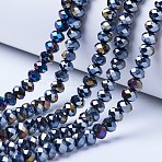 Electroplate Glass Beads Strands, Opaque Solid Color, AB Color Plated, Faceted, Rondelle, Black, 6x5mm, Hole: 1mm, about 80~85pcs/strand, 38~40cm(EGLA-A034-P6mm-B01)
