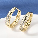 Rack Plating Brass Clear Cubic Zirconia Hoop Earrings, Cadmium Free & Lead Free, Real 18K Gold Plated, 19.5x4mm(EJEW-L308-03G)