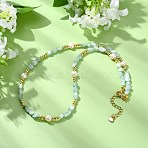 Natural Glass Tumbled Stone, Nuggets & Potato Pearl & Brass Beaded Necklaces for Women, Golden, 16.69 inch(42.4cm)(NJEW-JN06287)