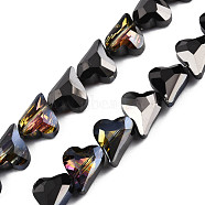 Electroplate Transparent Glass Beads Strands, Faceted, Heart, Black, 12x10x5mm, Hole: 1mm, about 60Pcs/strand, 24.41 inch(62cm)(EGLA-N002-44-12)