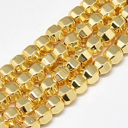 Electroplate Non-magnetic Synthetic Hematite Beads Strands, Polygon, Golden Plated, 6x5x5mm, Hole: 2mm, about 78pcs/strand, 15.7 inch(G-Q465-34G)