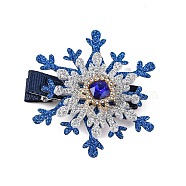 Christmas Party Hair Accessories, Snowflake Cloth Rhinestone Alligator Hair Clip, with Iron Clip, Royal Blue, 59.4x56x13.8mm(AJEW-S088-08C)