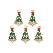 Rack Plating Alloy Enamel Pendants, with Crystal AB Rhinestone, Cadmium Free & Nickel Free & Lead Free, Light Gold, Christmas Tree with Star, Green, 18x9x3mm, Hole: 1mm(X-ENAM-N055-136A)