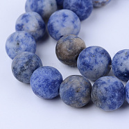 Natural Blue Spot Jasper Beads Strands, Frosted, Round, 12~12.5mm, Hole: 1.5mm, about 31~33pcs/strand, 14.9~15.1 inch(38~38.5cm)(G-Q462-12mm-06)