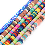 Handmade Polymer Clay Bead Strands, Disc/Flat Round, Colorful, 4x0.5mm, Hole: 1.4mm, about about 236~285pcs/strand, 14.76 inch~16.73 inch(37.5cm~42.5cm)(CLAY-N011-52)