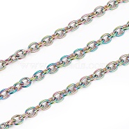 Ion Plating(IP) 304 Stainless Steel Cable Chains, with Spool, Soldered, Oval, Rainbow Color, 2.5x1.5~2x0.5mm, about 32.8 Feet(10m)/roll(CHS-I003-O01)