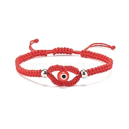 Lampwork Evil Eye Braided Bead Bracelet, Adjustable Friendship Bracelet for Women, Red, Inner Diameter: 2-1/8~3-1/2 inch inch(5.3~8.8cm)(BJEW-JB07857-05)