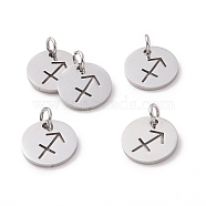 304 Stainless Steel Charms, Flat Round with Constellation/Zodiac Sign, Sagittarius, 12x1mm, Hole: 3mm(STAS-Q201-T445-9S)