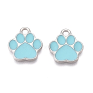 Alloy Enamel Pendants, Platinum, Lead Free & Cadmium Free, Paw Print Charm, Sky Blue, 15.5x14x1mm, Hole: 2mm(ENAM-T020-41D-RS)