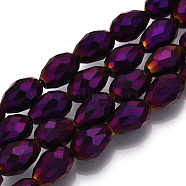 Electroplate Glass Bead Strands, Faceted, teardrop, Purple Plated, 12x8mm, Hole: 1mm, about 60pcs/strand, 27.5 inch(EGLA-R045-12x8mm-04)