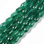 Cat Eye Beads Strands, Faceted, Teardrop, Dark Green, 8x6mm, Hole: 0.9mm, about 45pcs/strand, 14.76~14.96 inch(37.5~38cm)(CE-N014-02C-06)