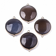 Natural Grey Agate Links Connectors, with Light Gold Tone Brass Findings, Flat Round, 39x31x8~10mm, Hole: 2.5mm(G-S359-210)