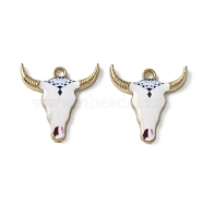 Zinc Alloy Enamel Pendants, Light Gold, Cattle Head, White, 22.5x20.5x2.5mm, Hole: 2mm(ENAM-TAC0002-48A)