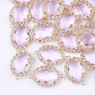 Transparent Glass Links connectors, with Brass Findings, Faceted, Oval, Light Gold, Pearl Pink, 21.5x14x5mm, Hole: 1.2mm(GLAA-T007-09G)