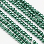 Eco-Friendly Dyed Glass Pearl Round Bead Strands, Cotton Cord Threaded, Dark Cyan, 4~4.5mm, Hole: 0.7~1.1mm, about 104pcs/strand, 15 inch(X-HY-A002-4mm-RB118)