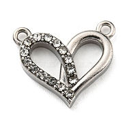 304 Stainless Steel Pendants with Crystal Rhinestone, Heart Charms, Stainless Steel Color, 13x15.5x3mm, Hole: 1.2mm(STAS-G310-20P)