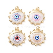 Rack Plating Alloy Enamel Pendants, with Resin, Sun with Evil Eye Charm, Cadmium Free & Nickel Free & Lead Free, Golden, Mixed Color, 20.5x18.5x4mm, Hole: 1.6mm(FIND-C050-14G)