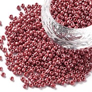 Glass Seed Beads, Opaque Colors Lustered, Round, Red, 2mm, Hole: 1mm, about 30000pcs/pound(SEED-A012-2mm-125)