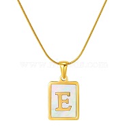 Stainless Steel Snake Bone Chain Alphabet Necklace with Shell Pendant, Letter E, Golden(WD3660-5)