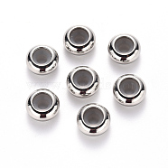 202 Stainless Steel Beads, with Rubber Inside, Slider Beads, Stopper Beads, Rondelle, Stainless Steel Color, 10x4.5mm, Hole: 5.5mm, Rubber Hole: 3mm(STAS-S103-19P)