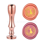 DIY Scrapbook, Brass Wax Seal Stamp Flat Round Head and Handle, Rose Gold, Cat Pattern, 25mm(AJEW-WH0147-001)