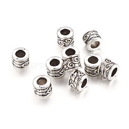 Large Hole Beads, Tibetan Style European Beads, Lead Free and Cadmium Free, Column, Antique Silver, 8.5x7mm, Hole: 5mm(LF11539Y)