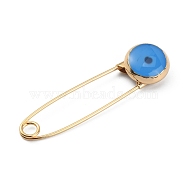 Alloy & Glass Safety Pins, Evil Eye, Dodger Blue, 37.5x10x5.5mm(AJEW-WH0323-29A)