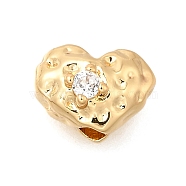 Brass Micro Pave Clear Cubic Zirconia Beads, Real 14K Gold Plated, Heart, 6.5x9x5.5mm, Hole: 1.8mm(KK-U061-15C-G)