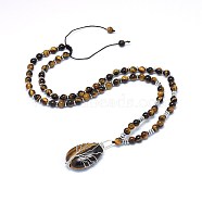 Natural Tiger Eye Pendant Necklaces, with Brass Findings, Teardrop with Tree, 23.62 inch(60cm)(NJEW-P241-C05)