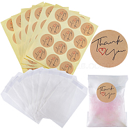 CRASPIRE 120Pcs Flat Translucent Glassine Waxed Paper Treat Bags Cookie Bags, with 10 Sheets Round Dot Sealing Adhesive Gift Stickers, Word, Bag: 10.5x7.2x0.02cm, Sticker: 35mm, 12pcs/sheet(STIC-CP0001-11E)