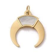 304 Stainless Steel with Shell Moon Charms, Real 14K Gold Plated, 13.5x12x1.9mm, Hole: 2.4mm(STAS-K263-19G)