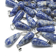 Natural Blue Spot Jasper Pendants, with Stainless Steel Snap On Bails, teardrop, 28~30x10~12mm, Hole: 6x4mm(X-G-T081-13)