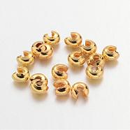 Iron Crimp Beads Covers, Cadmium Free & Nickel Free & Lead Free, Golden, 3mm In Diameter, Hole: 1.2~1.5mm(X-IFIN-H028-NFG-NF)