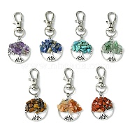 Flat Round with Tree of Life Tibetan Style Alloy Pendant Decorations, Chakra Synthetic & Natural Mixed Gemstone Beads and Swivel Lobster Claw Clasps Charm, 60mm, Flat Round: 29x25x5mm, 7pcs/set(HJEW-JM01743-01)