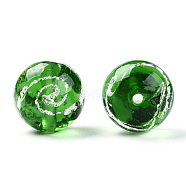 Handmade Silver Foil Lampwork Beads, Round, Green, 13~14mm, Hole: 1.6~1.8mm(LAMP-N029-019-A02)