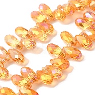 Electroplate Glass Beads Strands, Faceted, Teardrop, Top Drilled, Gold, 13x7x7mm, Hole: 1mm, about 100pcs/strand, 19.29''(49cm)(EGLA-B006-01A-HR01)