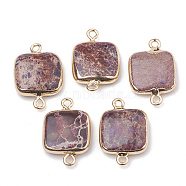 Natural Regalite/Imperial Jasper/Sea Sediment Jasper Links/Connectors, with Golden Tone Brass and Iron Findings, Square, Indian Red, 24x16x5mm, Hole: 2mm(G-T103-27)