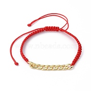Unisex Adjustable Nylon Thread Braided Bead Bracelets, with Golden Plated Brass Curb Chains, Red, Inner Diameter: 2~4-1/4 inch(5.2~10.7cm)(BJEW-JB05422-02)