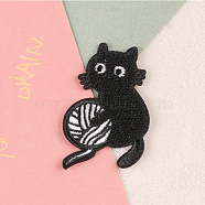 Cat Shape Computerized Embroidery Cloth Iron on/Sew on Patches, Costume Accessories, Black, 53x35mm(DIAM-PW0015-10A)