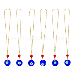 Evil Eye Lampwork Wall Pendant Decoration, with Brass Chain and Glass Bead, Golden, 251mm, 6pcs/set(HJEW-AB00622)